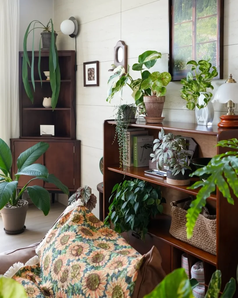 Cozy living room greenery