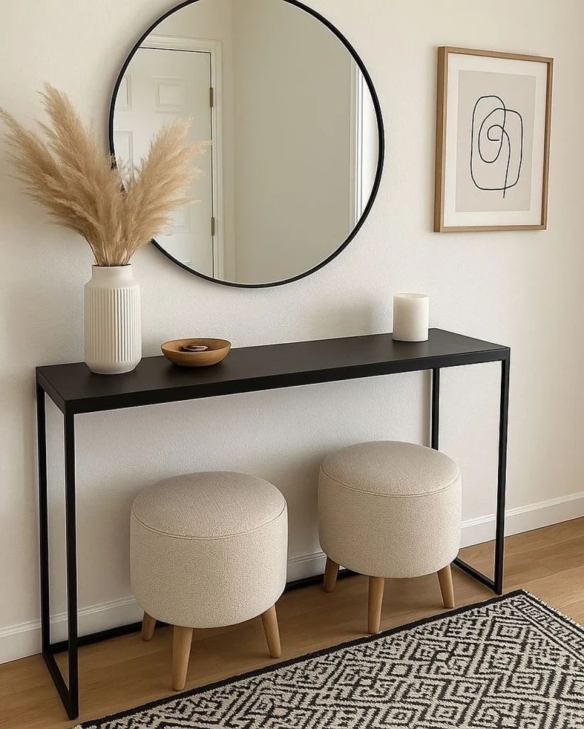 Eclectic gallery wall with mixed frames in a cozy living room.