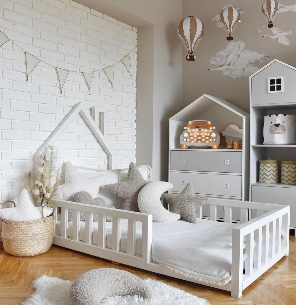 Bohemian kids room with terracotta accents and a teepee corner.