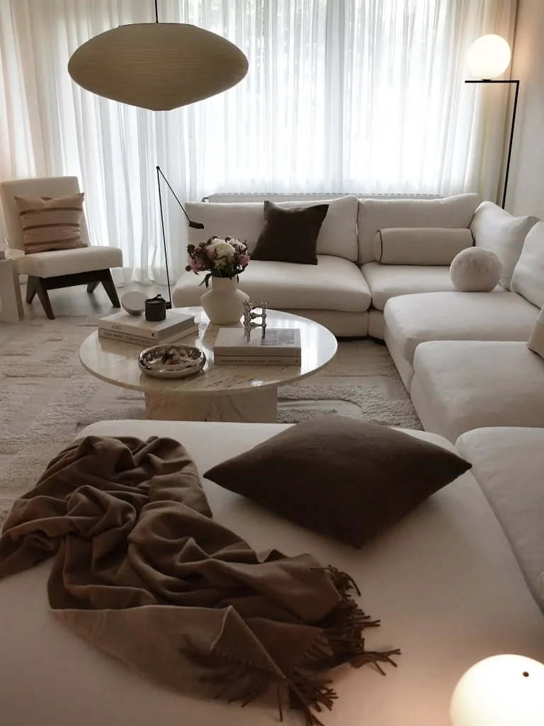 Velvet sofa with cushions