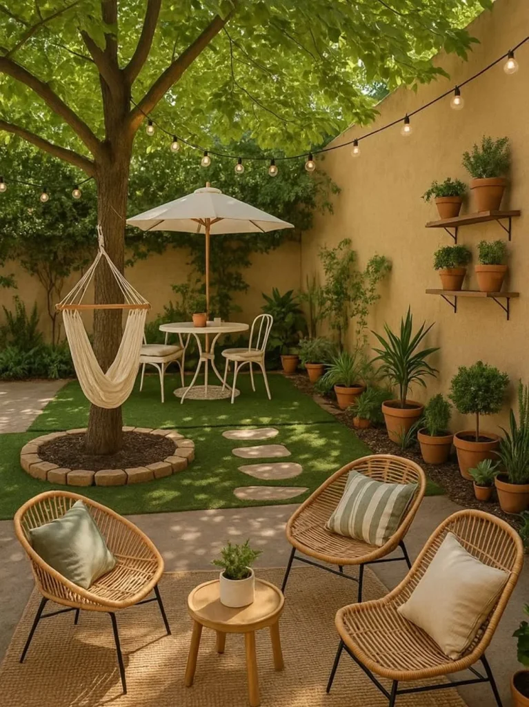 Shaded canopy lounge patio