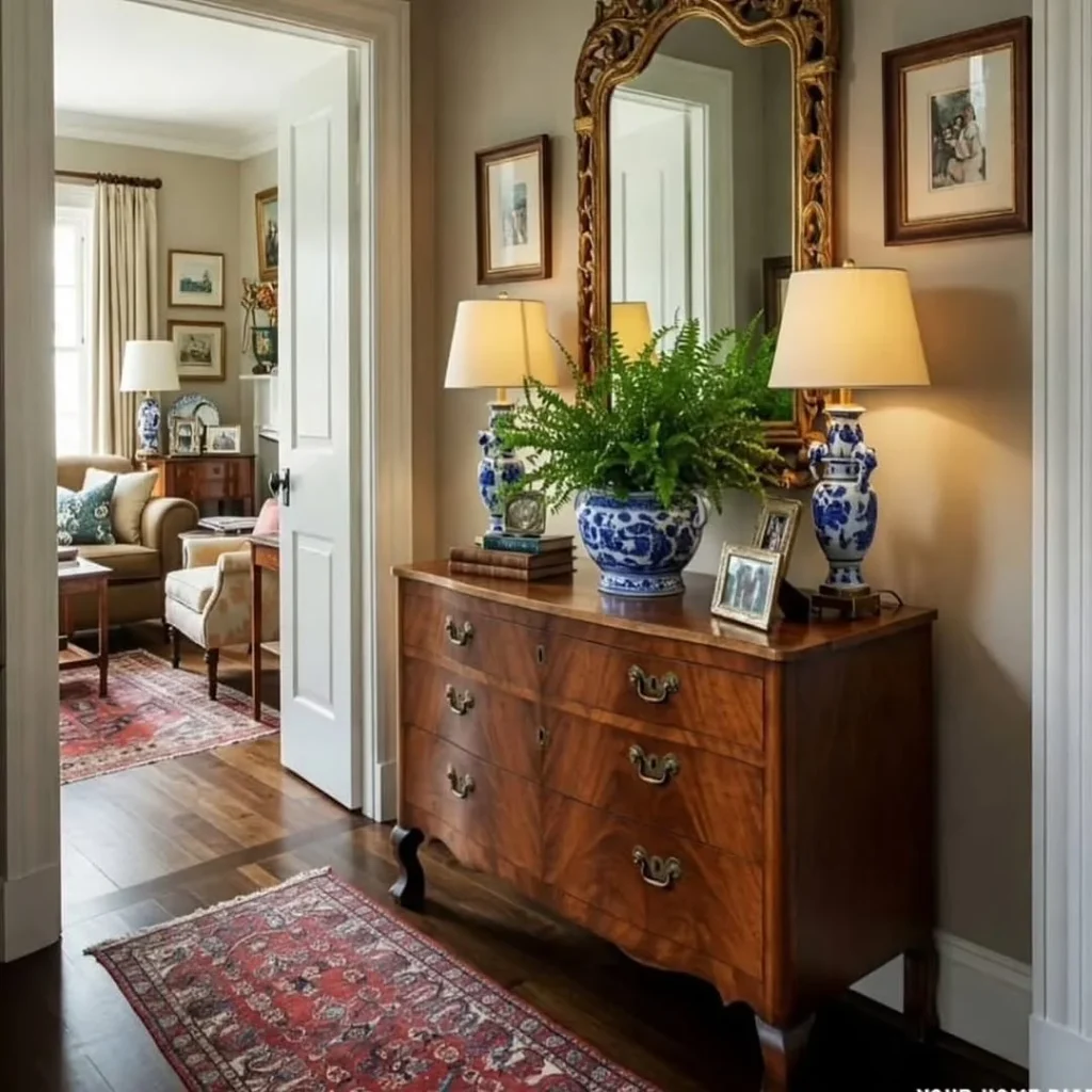 Entry foyer design with mirror