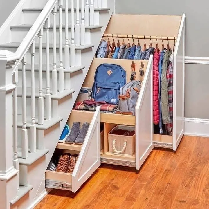 Under stairs storage bookshelf