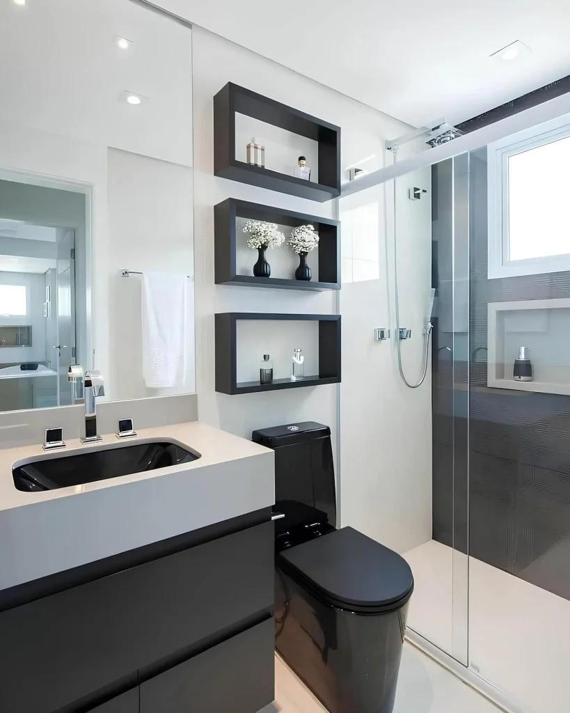 Coastal-inspired small bathroom with blue accents and shiplap walls for dream bathroom luxury.