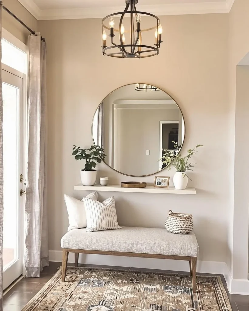 Monochromatic photo display in a sophisticated living room.