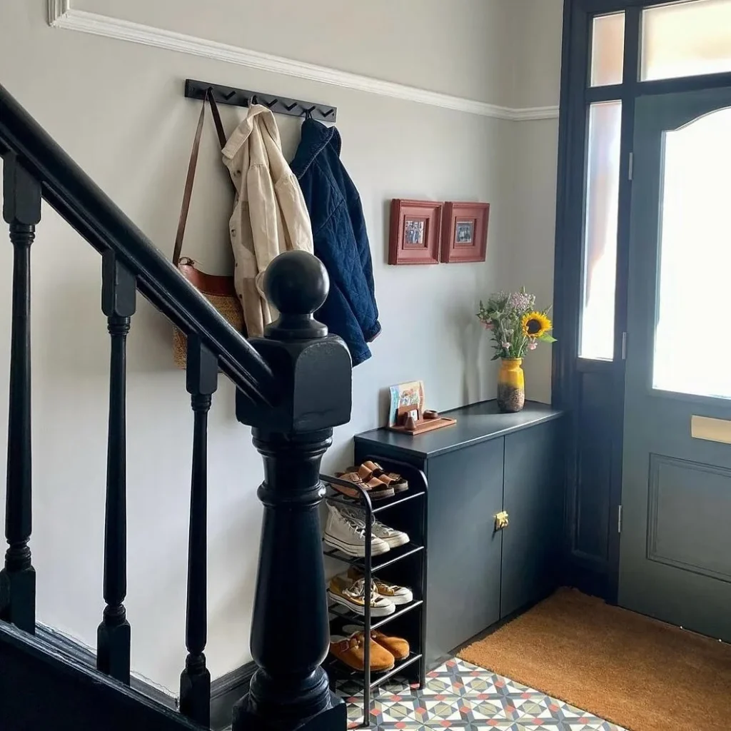 Scandinavian shoe rack aesthetic