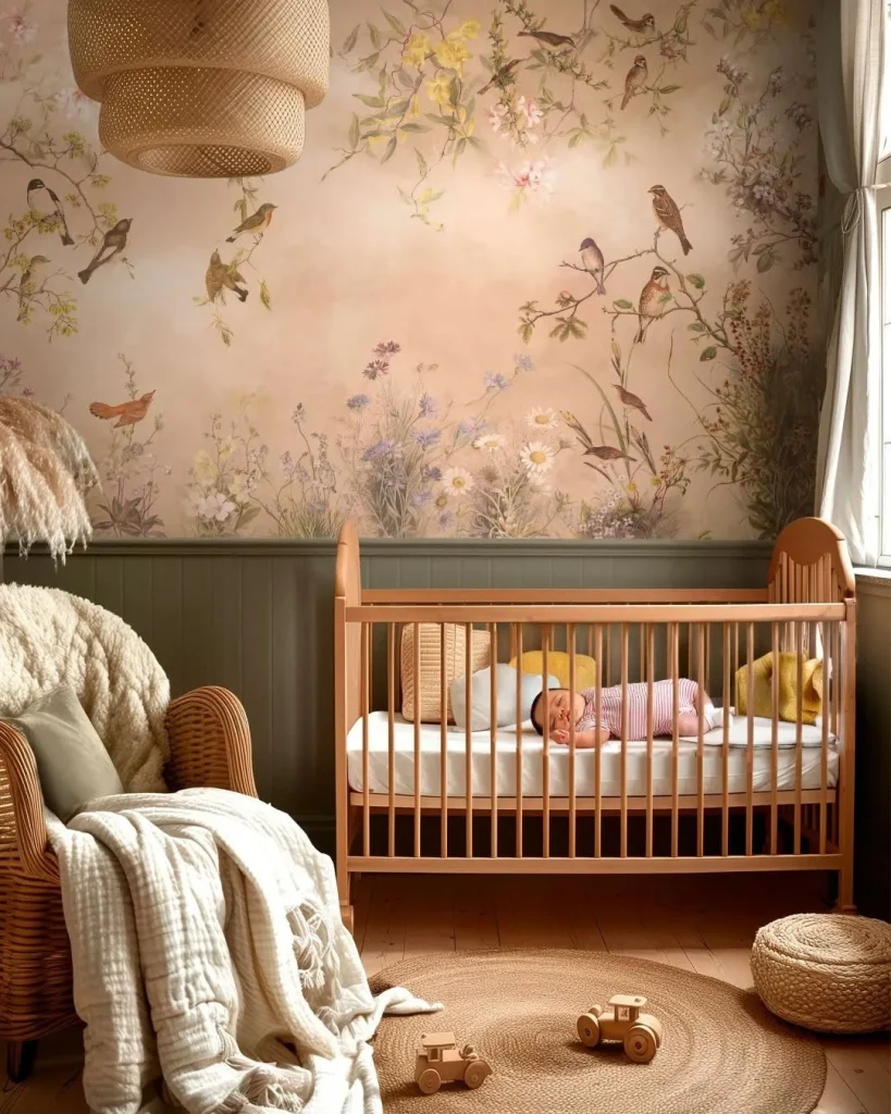 Cloudy sky nursery wallpaper